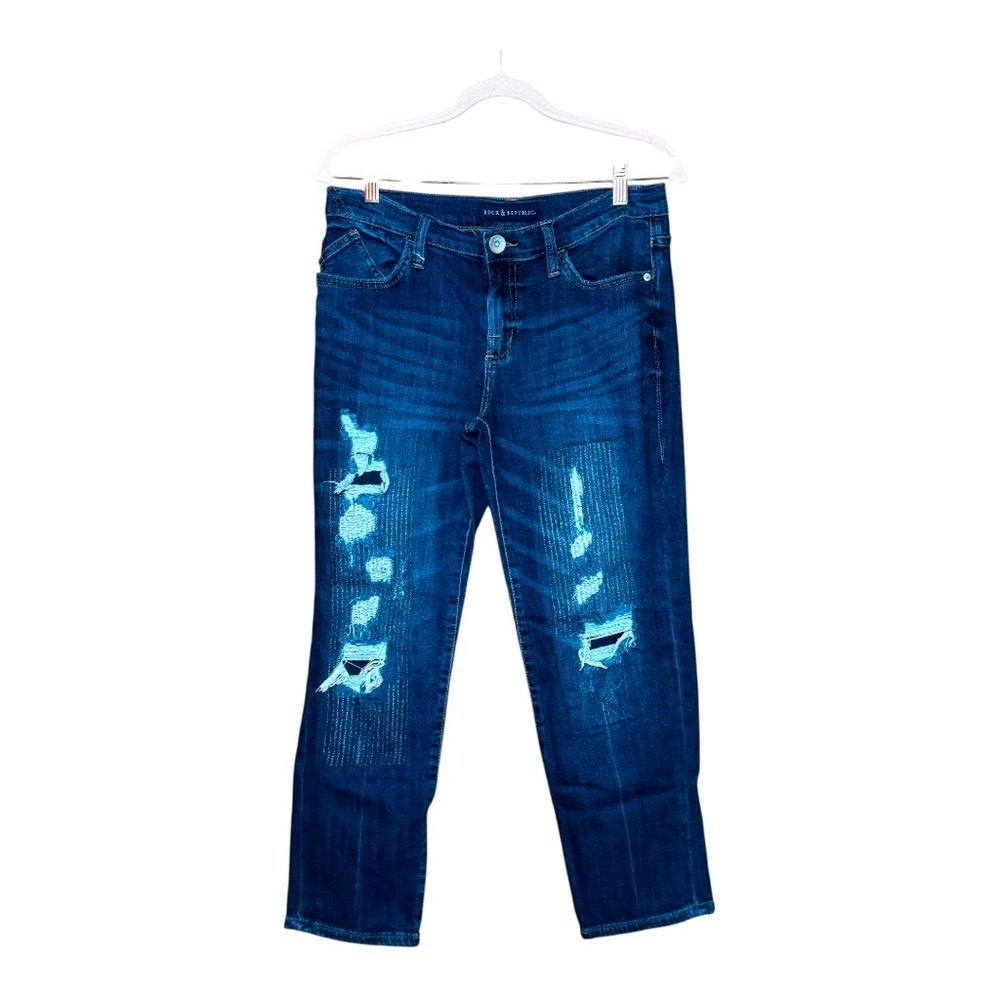 ROCK & REPUBLIC Dark Blue Distressed Indee Jeans Sz 8